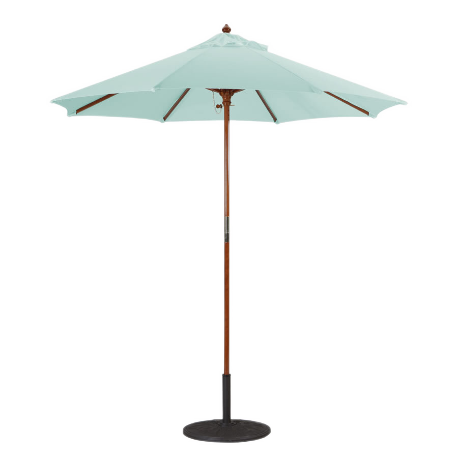 7.5' Manual Lift Dark Wood Sunbrella Umbrella